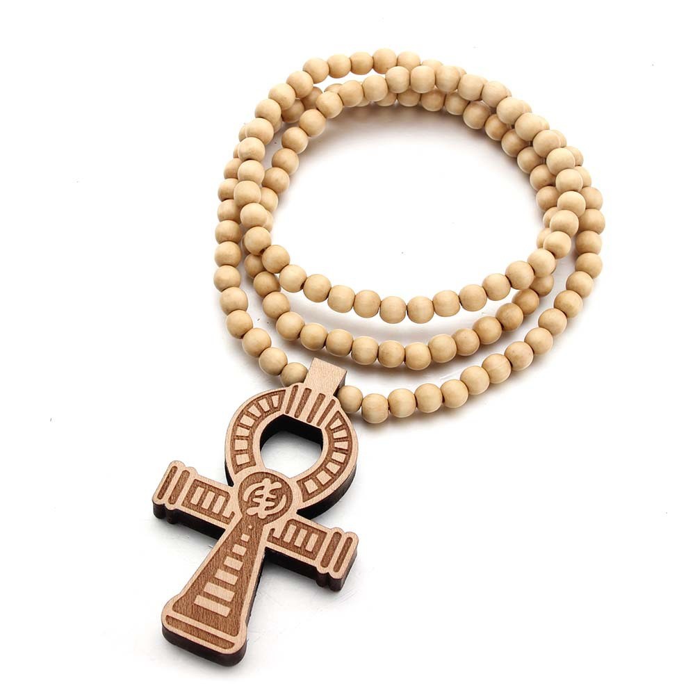 Beads Necklace Wood Pendant Hip Hop Clothing Cross Necklace