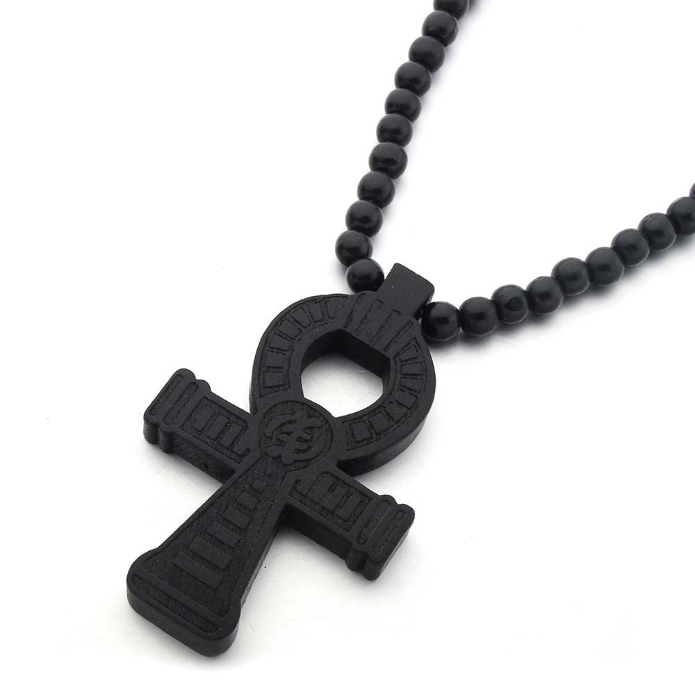 Beads Necklace Wood Pendant Hip Hop Clothing Cross Necklace