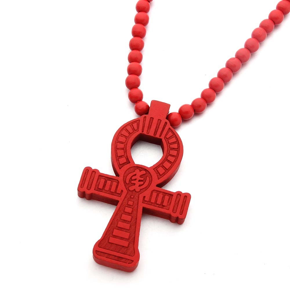 Beads Necklace Wood Pendant Hip Hop Clothing Cross Necklace