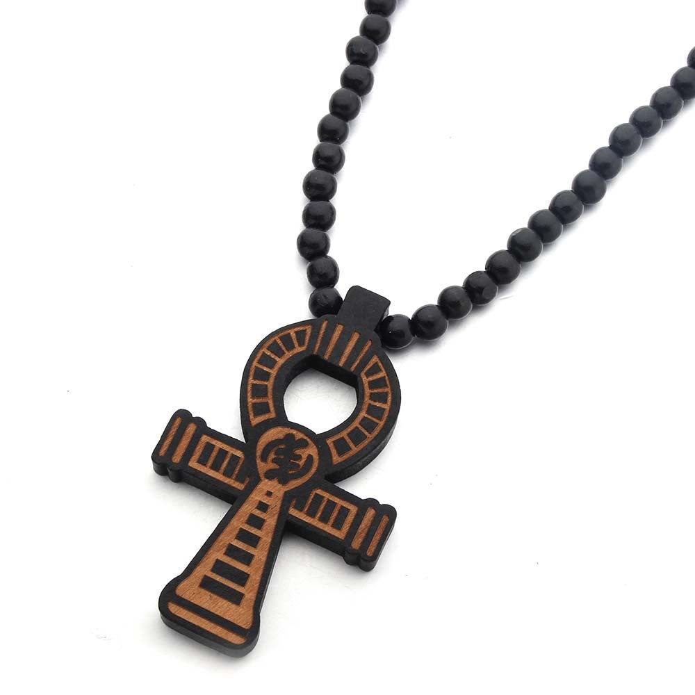 Beads Necklace Wood Pendant Hip Hop Clothing Cross Necklace