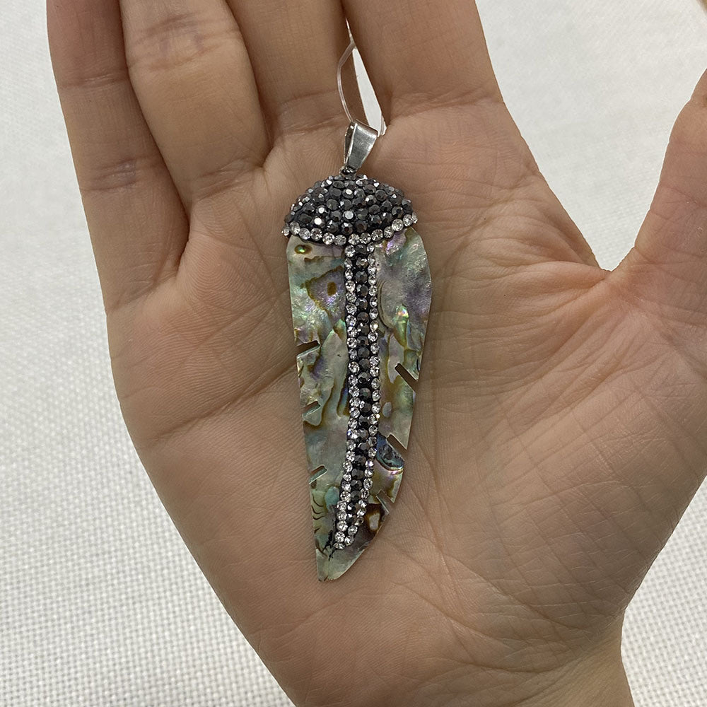 Natural Shell Abalone And Diamond Pendant 20x67mm