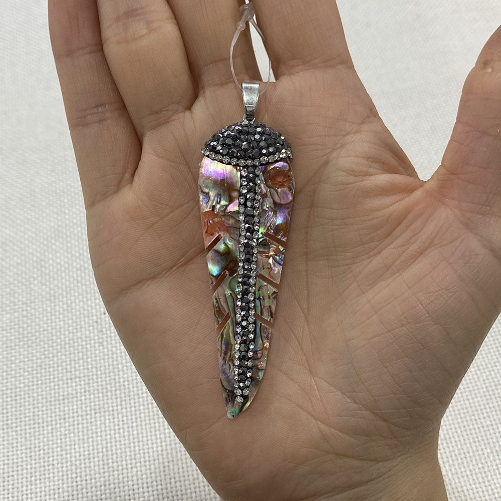 Natural Shell Abalone And Diamond Pendant 20x67mm