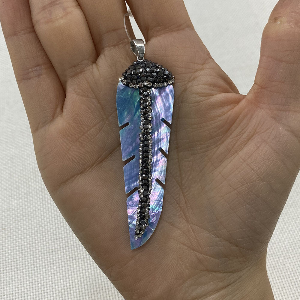 Natural Shell Abalone And Diamond Pendant 20x67mm