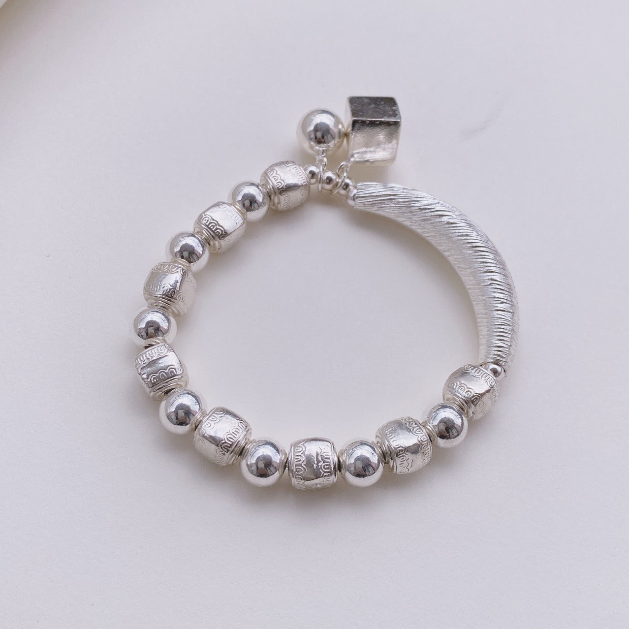 S925 Sterling Silver Square Bead Bracelet Women's Personality