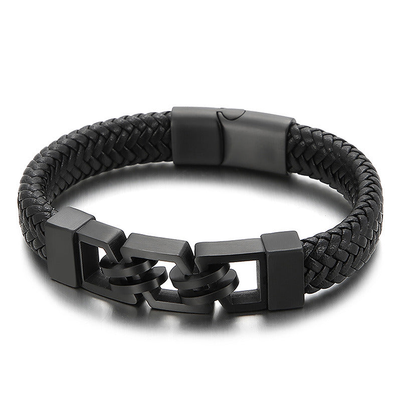 Stainless Steel Magnetic Buckle Leather Bracelet Jewelry