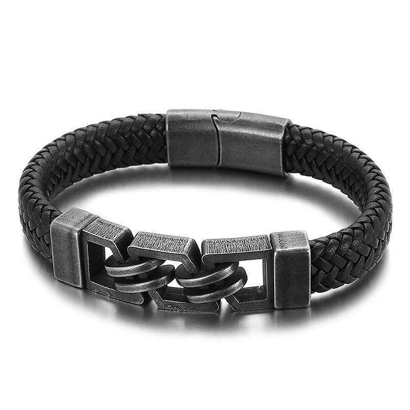 Stainless Steel Magnetic Buckle Leather Bracelet Jewelry