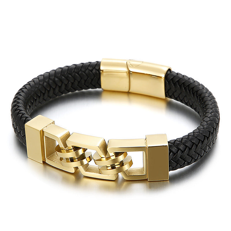 Stainless Steel Magnetic Buckle Leather Bracelet Jewelry