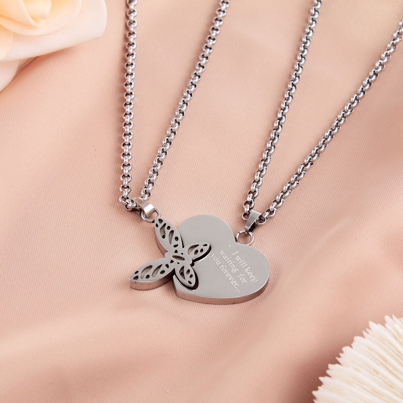 All-match Niche Design Butterfly Stitching Pendant Couple Necklace