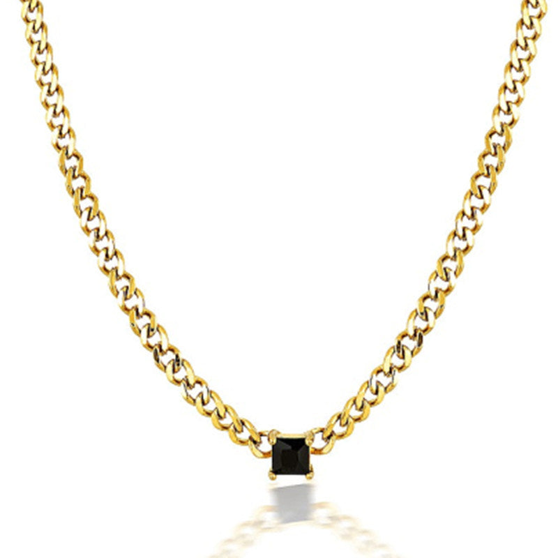 Square Small Zircon Cuban Thick Chain Furnace Real Gold Plating