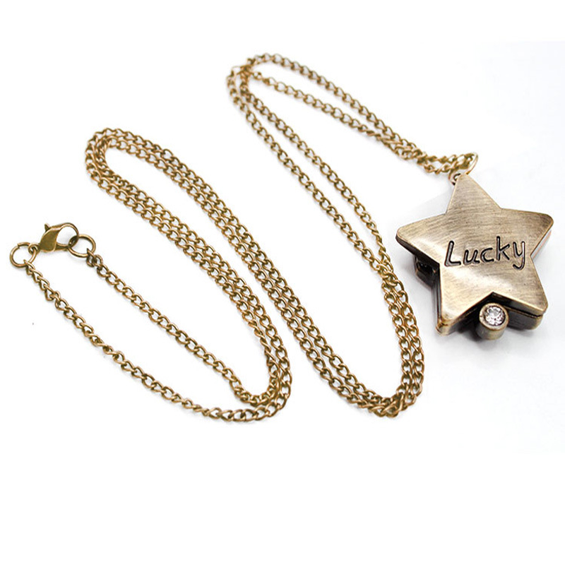 Lucky Star Vintage Pocket Watch Long Necklace