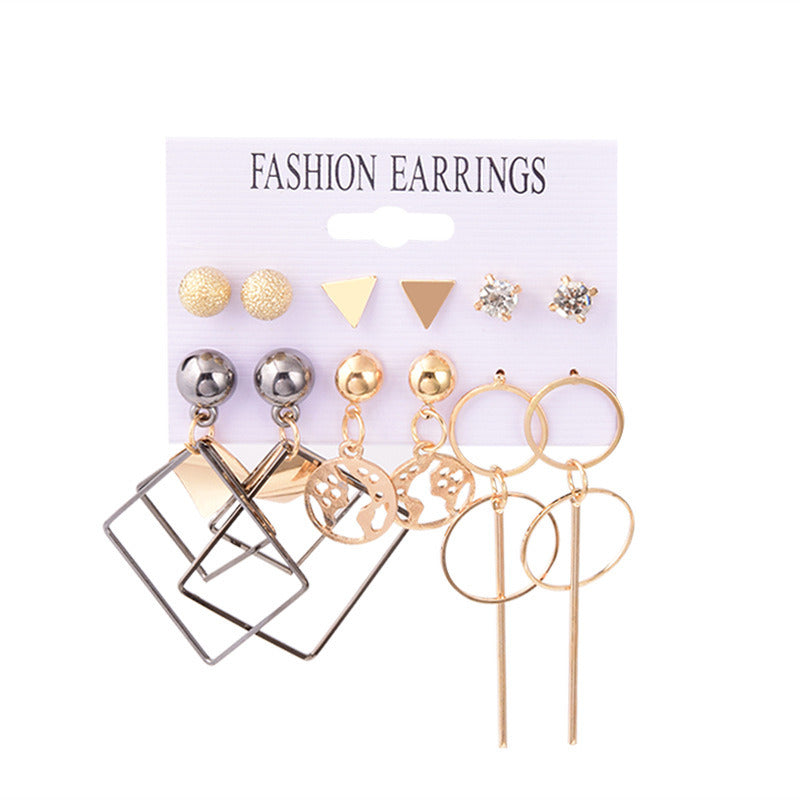 European And American Fashion Popular Metal Geometry Irregular Pearl Earrings Vintage Pearl Little Daisy Love Heart Earrings