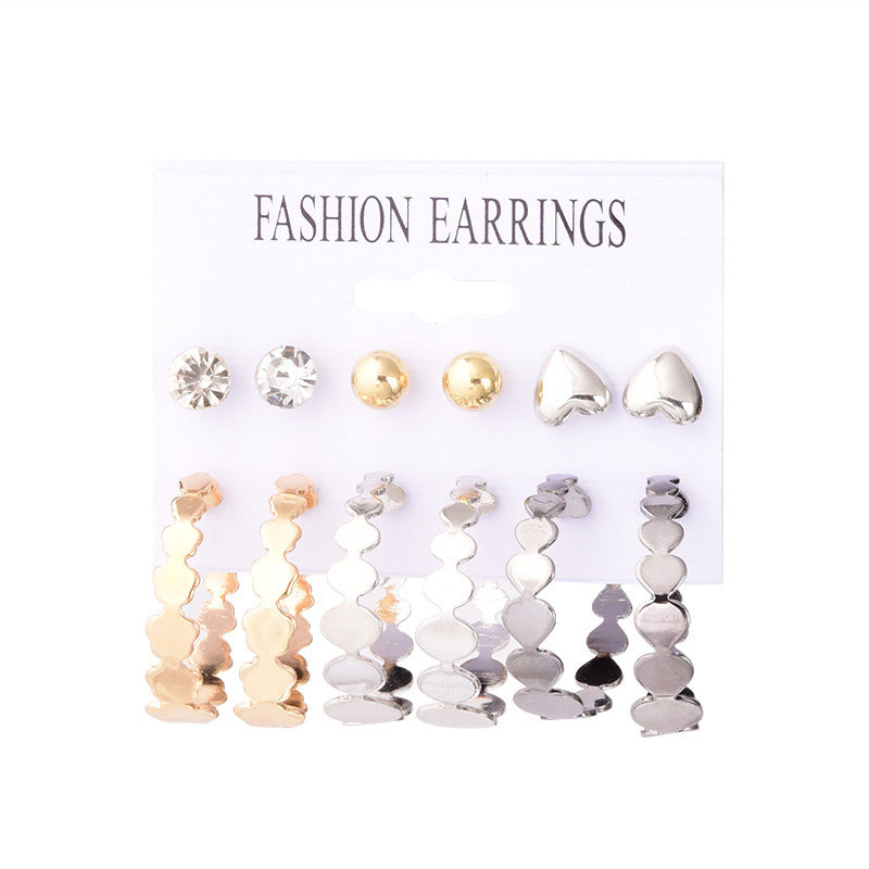 European And American Fashion Popular Metal Geometry Irregular Pearl Earrings Vintage Pearl Little Daisy Love Heart Earrings