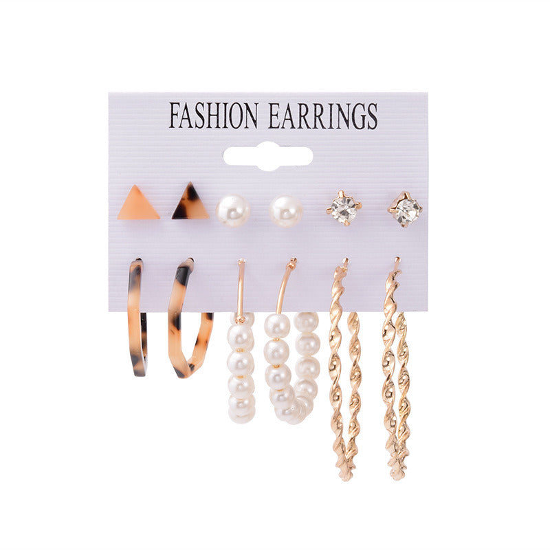 European And American Fashion Popular Metal Geometry Irregular Pearl Earrings Vintage Pearl Little Daisy Love Heart Earrings