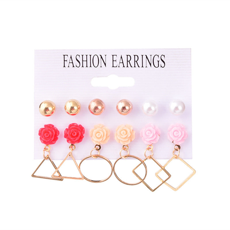 European And American Fashion Popular Metal Geometry Irregular Pearl Earrings Vintage Pearl Little Daisy Love Heart Earrings