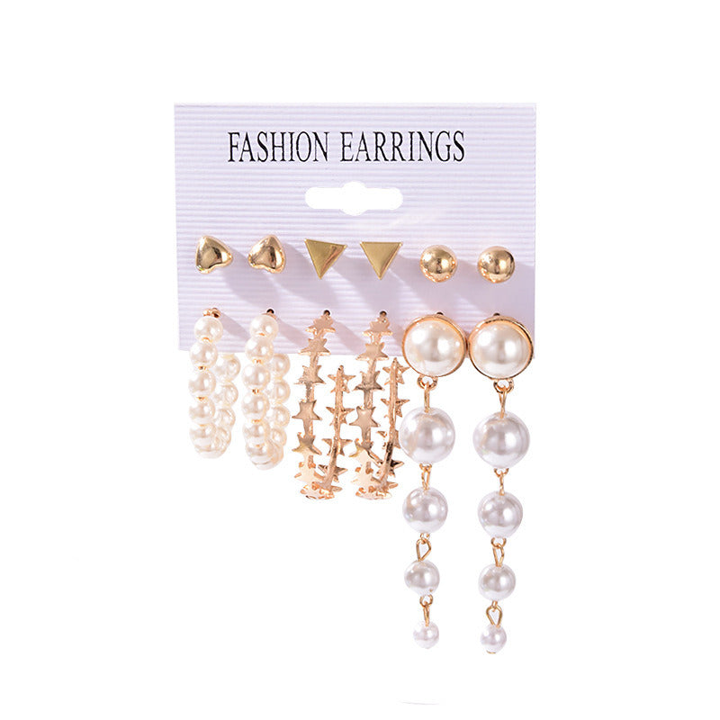 European And American Fashion Popular Metal Geometry Irregular Pearl Earrings Vintage Pearl Little Daisy Love Heart Earrings