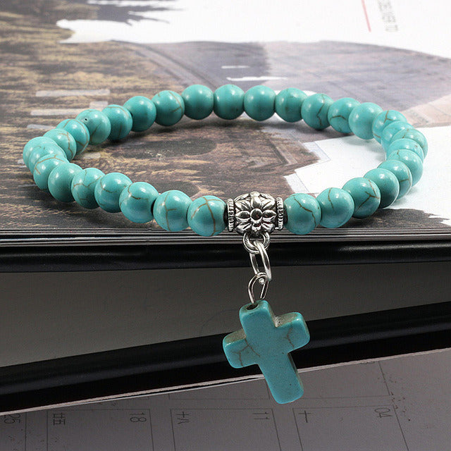 Vintage Cross Natural Stone Bracelet