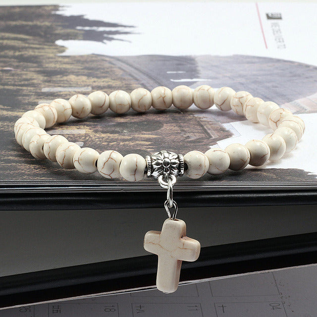 Vintage Cross Natural Stone Bracelet