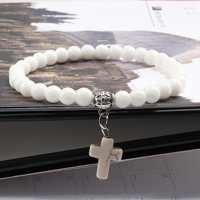 Vintage Cross Natural Stone Bracelet