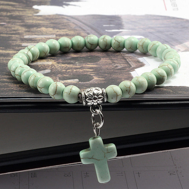 Vintage Cross Natural Stone Bracelet