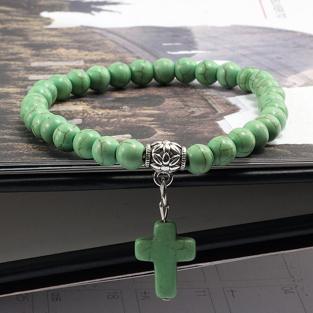 Vintage Cross Natural Stone Bracelet