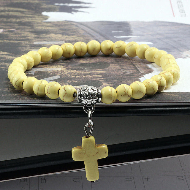 Vintage Cross Natural Stone Bracelet