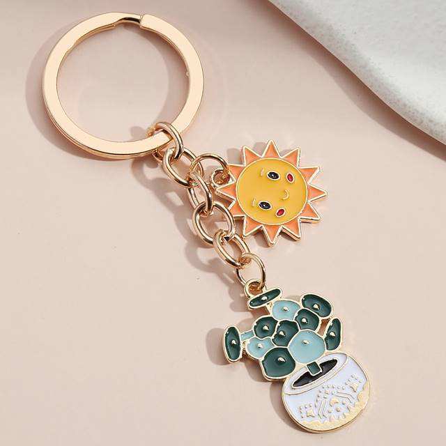 Cute Keychain Sun Cactus Flower Keyring Letter Plants