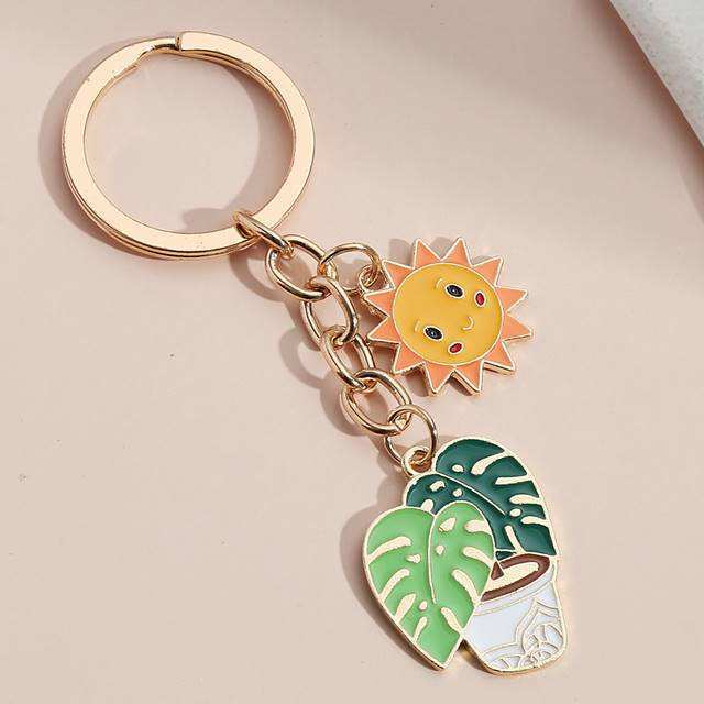 Cute Keychain Sun Cactus Flower Keyring Letter Plants