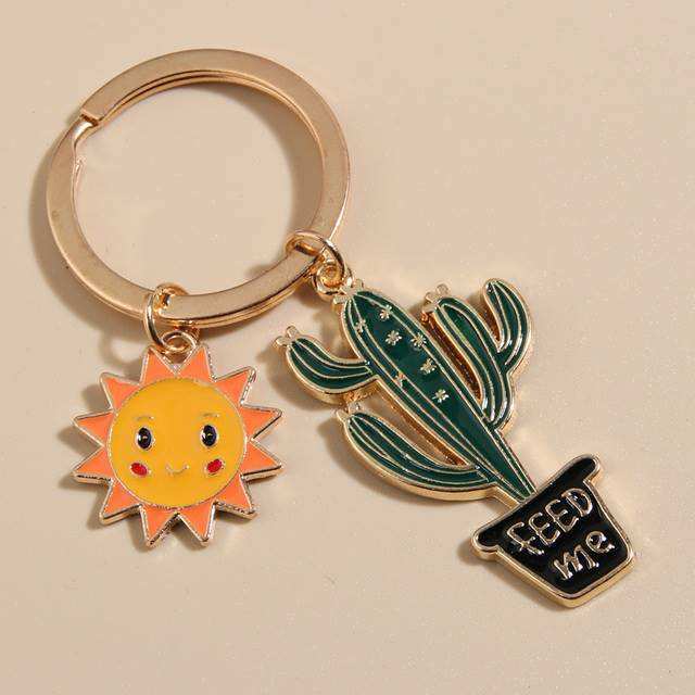 Cute Keychain Sun Cactus Flower Keyring Letter Plants