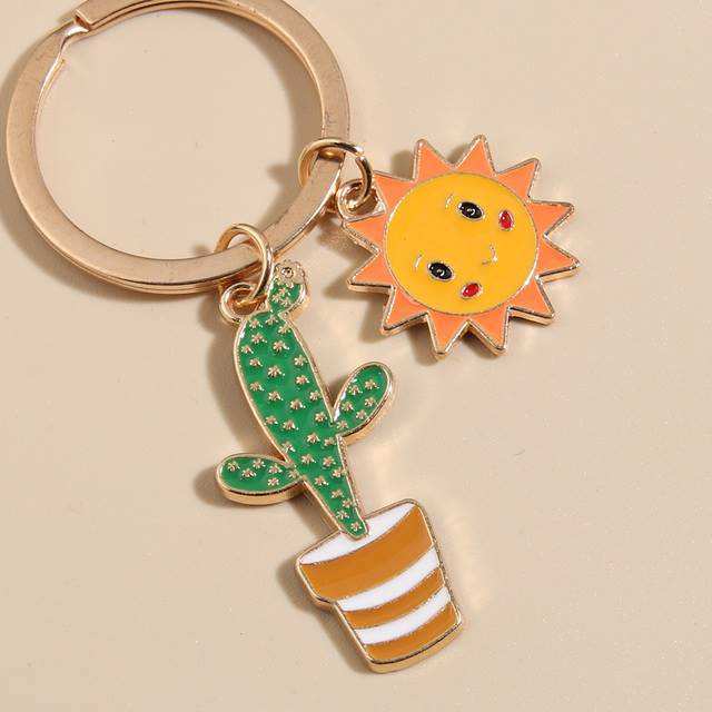 Cute Keychain Sun Cactus Flower Keyring Letter Plants