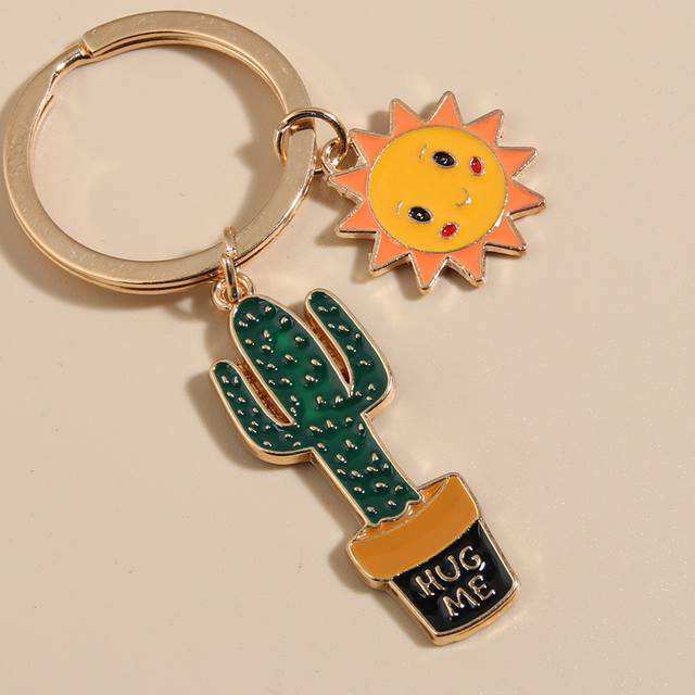 Cute Keychain Sun Cactus Flower Keyring Letter Plants