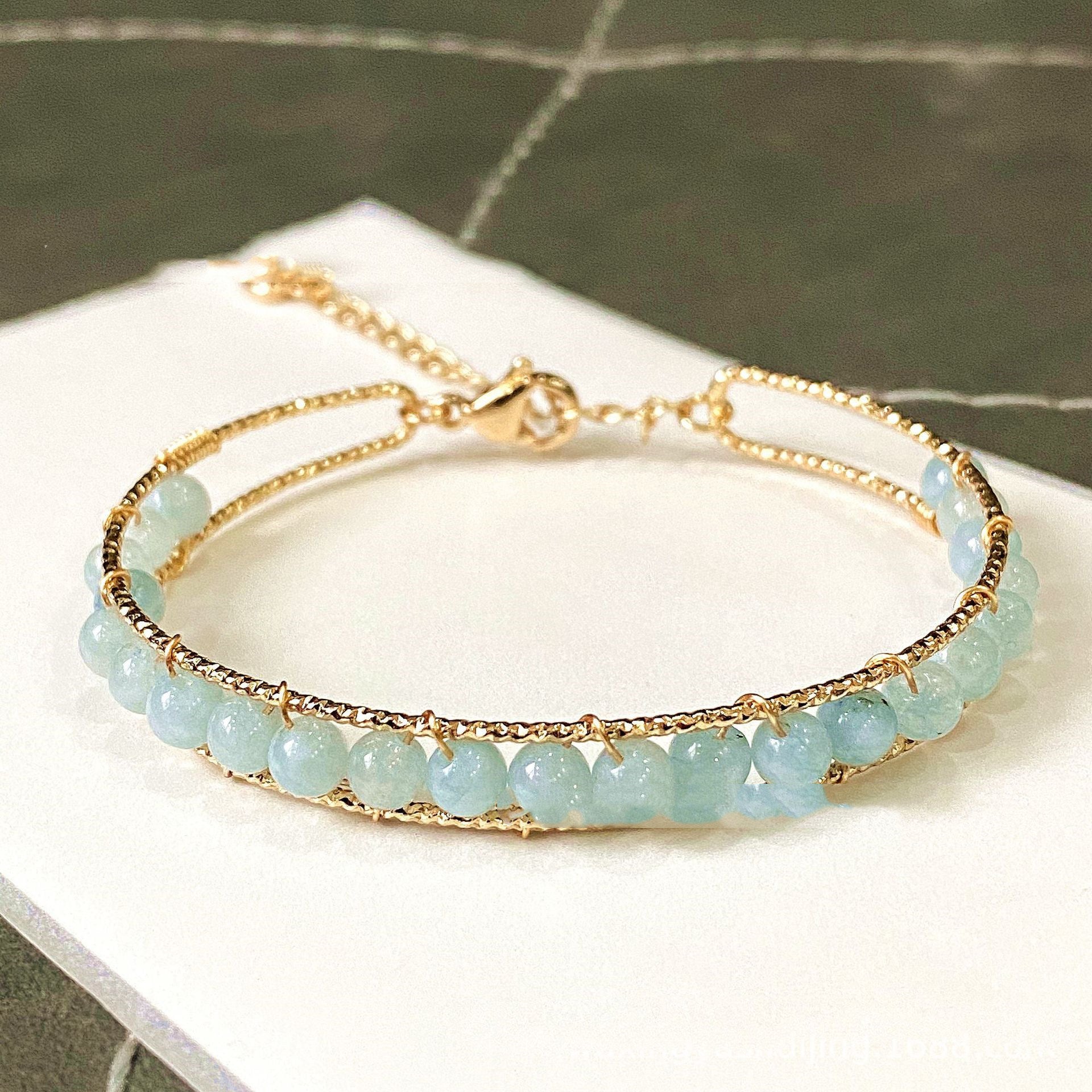 14k Gold Wire Wound Crystal Hand Bracelet