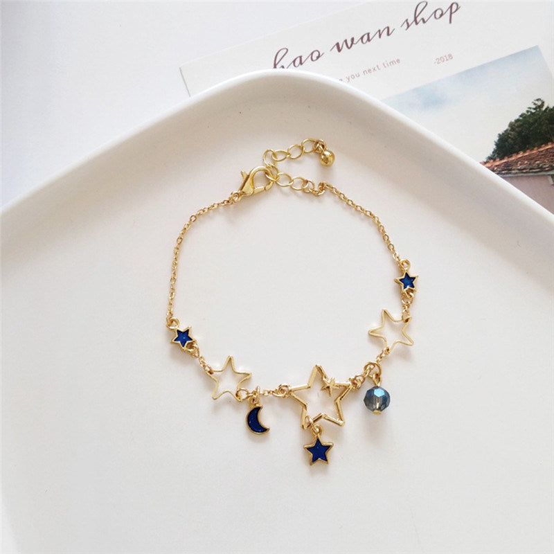 Sweet And Cute Size Star Moon Pendant Bracelet