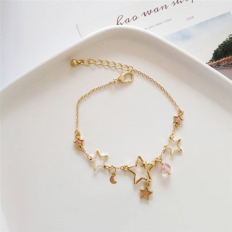 Sweet And Cute Size Star Moon Pendant Bracelet