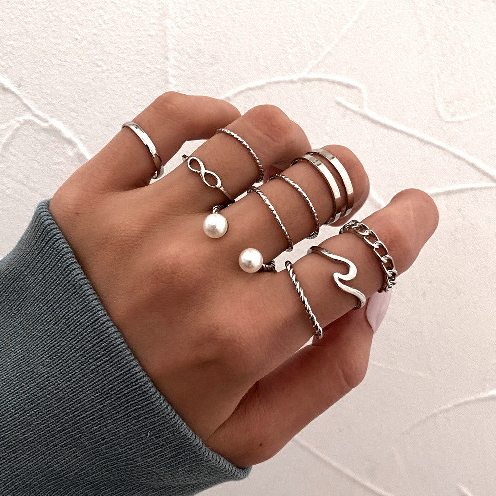 Ins Cold Wind Alloy 10pcs Ring Set Creative Simplicity