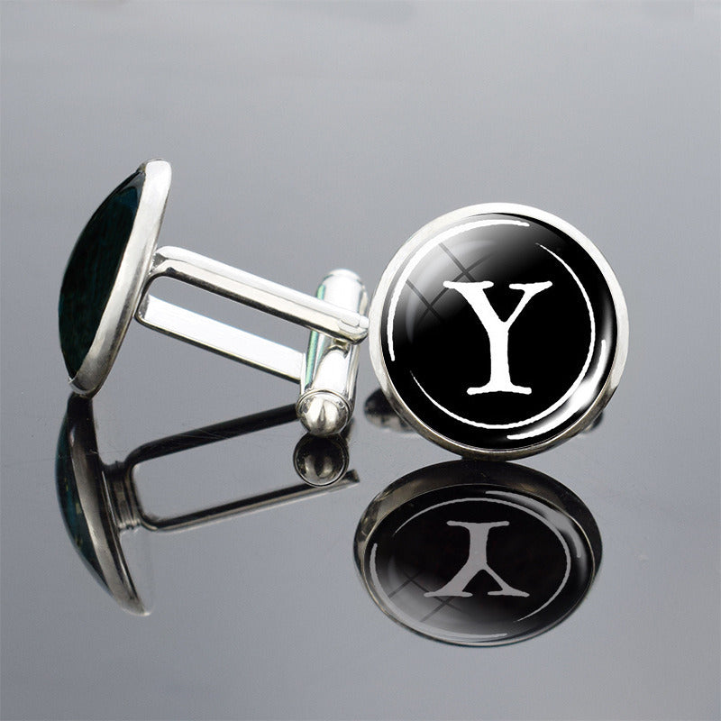 26 English Letter Cufflinks Metal Time Gem