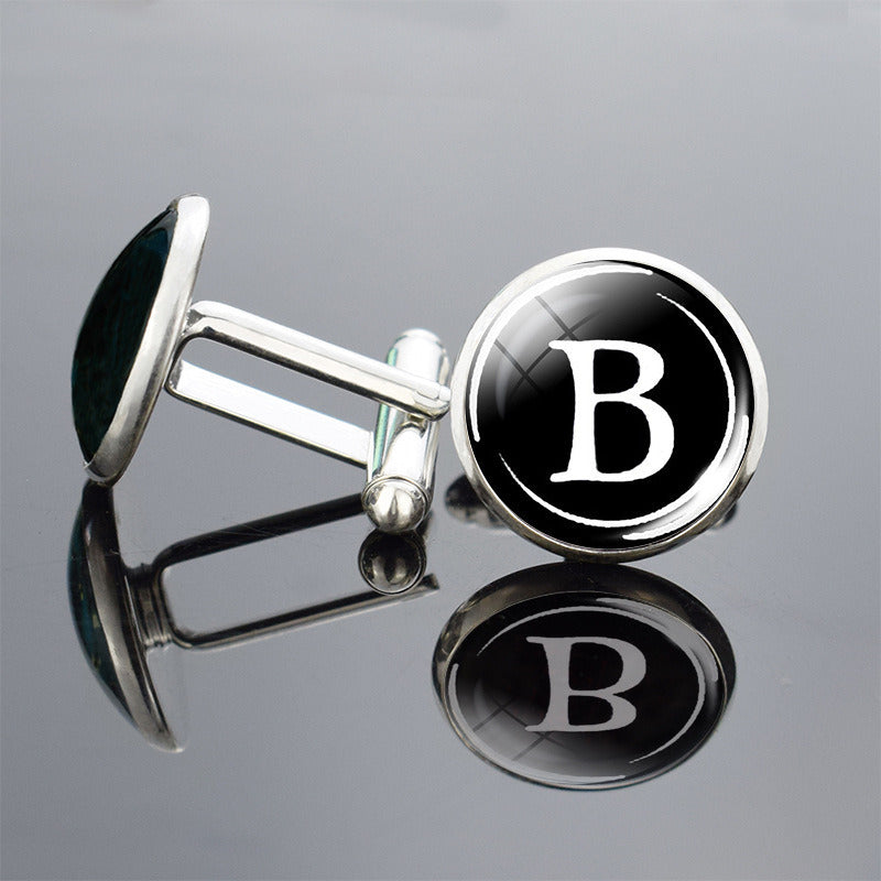 26 English Letter Cufflinks Metal Time Gem