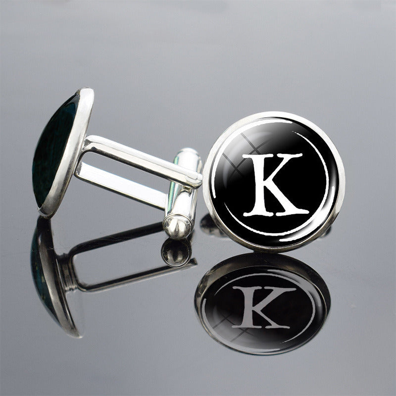 26 English Letter Cufflinks Metal Time Gem