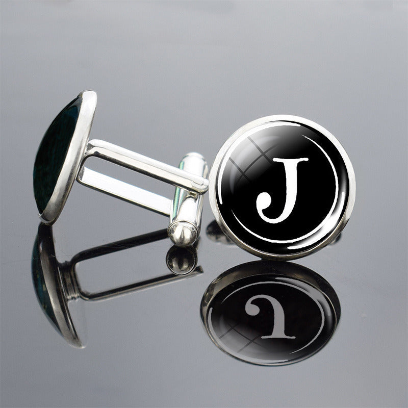 26 English Letter Cufflinks Metal Time Gem