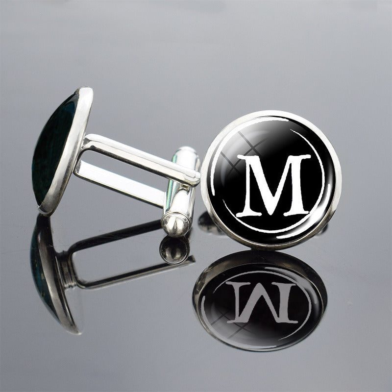 26 English Letter Cufflinks Metal Time Gem