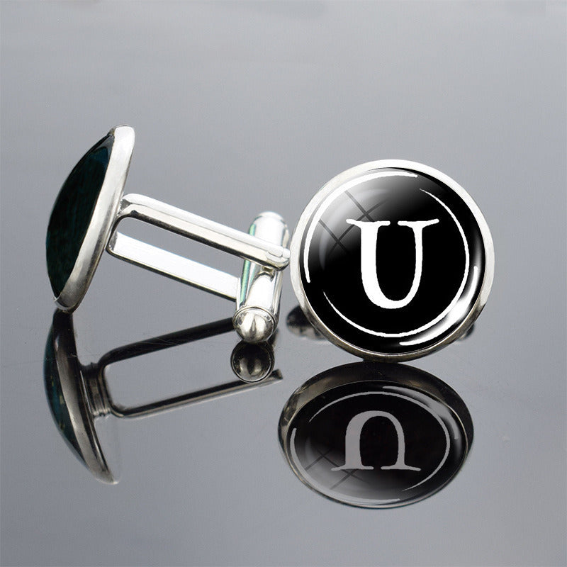 26 English Letter Cufflinks Metal Time Gem