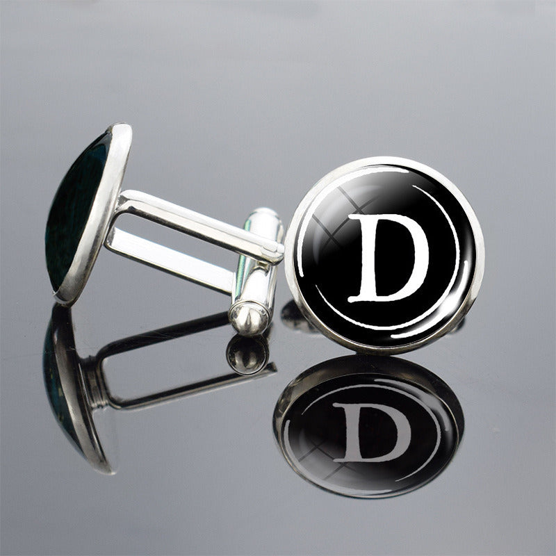 26 English Letter Cufflinks Metal Time Gem