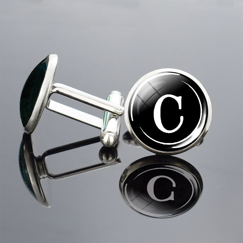 26 English Letter Cufflinks Metal Time Gem