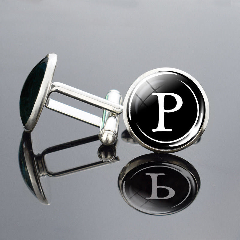 26 English Letter Cufflinks Metal Time Gem