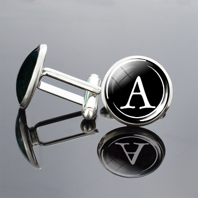 26 English Letter Cufflinks Metal Time Gem