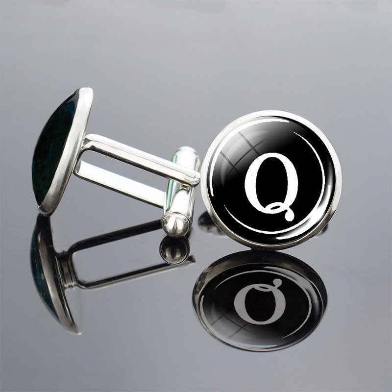 26 English Letter Cufflinks Metal Time Gem