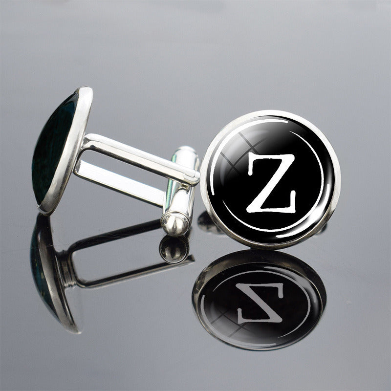 26 English Letter Cufflinks Metal Time Gem