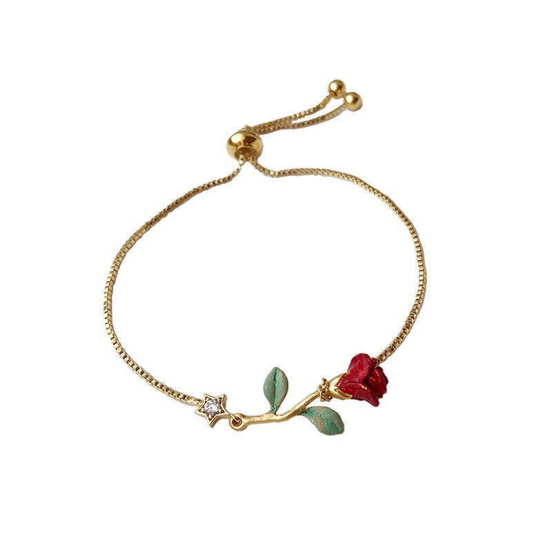 Women's Light Luxury Retro Hand Painted Rose Bracelet