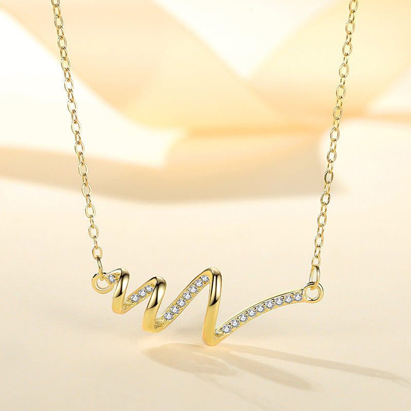 S925 Sterling Silver Rotating ECG Simple Temperament Necklace