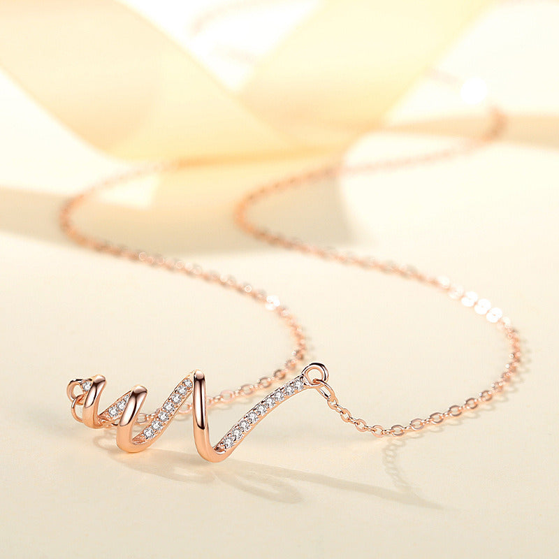 S925 Sterling Silver Rotating ECG Simple Temperament Necklace