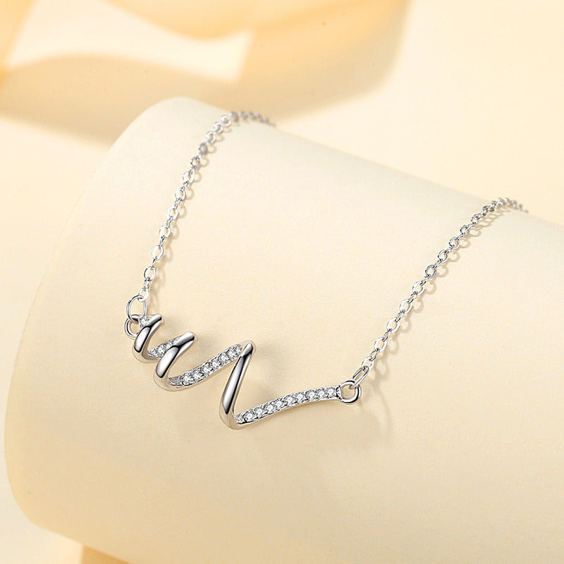 S925 Sterling Silver Rotating ECG Simple Temperament Necklace